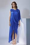 Buy_NA-KA_Blue Satin Solid V Neck Cowl Draped Maxi Dress _Online_at_Aza_Fashions