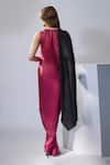 Shop_NA-KA_Black Satin Solid Round Neck Draped Color Block Gown _at_Aza_Fashions