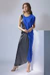 Buy_NA-KA_Blue Satin Solid U Neck Color Block Maxi Dress _at_Aza_Fashions