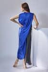 Shop_NA-KA_Blue Satin Solid U Neck Color Block Maxi Dress _at_Aza_Fashions