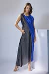 Buy_NA-KA_Blue Satin Solid U Neck Color Block Maxi Dress _Online_at_Aza_Fashions