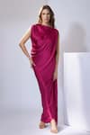Buy_Na-Ka_Pink Satin Solid Boat Neck Asymmetric Dress _at_Aza_Fashions