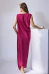Shop_Na-Ka_Pink Satin Solid Boat Neck Asymmetric Dress _at_Aza_Fashions