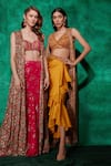 Buy_Saaj by Ankita_Yellow Satin Embroidery Thread Blouse Floral Sequin And Work & Draped Skirt Set _at_Aza_Fashions