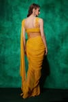 Shop_Saaj by Ankita_Yellow Georgette Embroidery Beads Square Neck Wildfloral Ruffle Saree Gown _at_Aza_Fashions