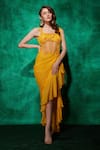 Saaj by Ankita_Yellow Georgette Embroidery Beads Square Neck Wildfloral Ruffle Saree Gown _Online_at_Aza_Fashions