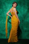 Saaj by Ankita_Yellow Georgette Embroidery Beads Square Neck Wildfloral Saree Gown _at_Aza_Fashions