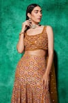 Buy_Saaj by Ankita_Yellow Georgette Embroidery Sequin Square Neck Printed And Lehenga Blouse Set _Online_at_Aza_Fashions