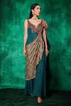 Buy_Saaj by Ankita_Green Georgette Embroidery Beads V Neck Mirror Work And Jumpsuit _at_Aza_Fashions