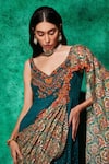 Saaj by Ankita_Green Georgette Embroidery Beads V Neck Mirror Work And Jumpsuit _Online_at_Aza_Fashions