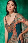 Shop_Saaj by Ankita_Green Georgette Embroidery Beads V Neck Mirror Work And Jumpsuit _Online_at_Aza_Fashions