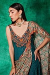 Saaj by Ankita_Green Georgette Embroidery Beads V Neck Mirror Work And Jumpsuit _at_Aza_Fashions