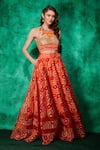 Buy_Saaj by Ankita_Orange Organza Geometric Floral Work Lehenga With Embellished Crop Top _at_Aza_Fashions