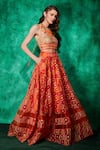 Saaj by Ankita_Orange Organza Geometric Floral Work Lehenga With Embellished Crop Top _Online_at_Aza_Fashions