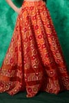 Buy_Saaj by Ankita_Orange Organza Geometric Floral Work Lehenga With Embellished Crop Top _Online_at_Aza_Fashions
