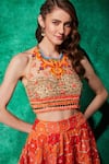 Shop_Saaj by Ankita_Orange Organza Geometric Floral Work Lehenga With Embellished Crop Top _Online_at_Aza_Fashions