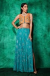 Buy_Saaj by Ankita_Blue Jacket Matka Silk Embroidery 3d Floral Boxy With Thigh Slit Lehenga _at_Aza_Fashions