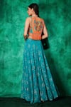 Shop_Saaj by Ankita_Blue Jacket Matka Silk Embroidery 3d Floral Boxy With Thigh Slit Lehenga _at_Aza_Fashions