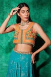 Buy_Saaj by Ankita_Blue Jacket Matka Silk Embroidery 3d Floral Boxy With Thigh Slit Lehenga _Online_at_Aza_Fashions