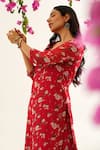 Avaha_Red Georgette Printed Floral V Neck Mora Girija Kurta And Pant Set _at_Aza_Fashions