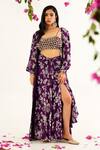 Buy_Avaha_Purple Skirt And Jacket Chinnon Chiffon Raga Kunti Printed & Set _at_Aza_Fashions