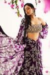 Avaha_Purple Skirt And Jacket Chinnon Chiffon Raga Kunti Printed & Set _Online_at_Aza_Fashions