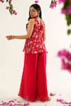 Shop_Avaha_Red Georgette Printed Floral Raga Janani Peplum Top And Sharara Set _at_Aza_Fashions