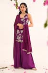 Buy_Avaha_Purple Kurta Chinnon Chiffon Printed Floral Raga Neeralya And Sharara Set _at_Aza_Fashions