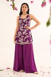 Buy_Avaha_Purple Kurta Chinnon Chiffon Printed Floral Raga Neeralya And Sharara Set _Online_at_Aza_Fashions