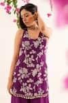 Avaha_Purple Kurta Chinnon Chiffon Printed Floral Raga Neeralya And Sharara Set _at_Aza_Fashions