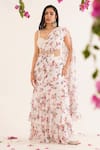 Buy_Avaha_White Georgette Printed Raga Muhari Pre-draped Saree With Blouse _at_Aza_Fashions