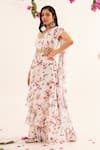 Buy_Avaha_White Georgette Printed Raga Muhari Pre-draped Saree With Blouse _Online_at_Aza_Fashions