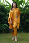 Buy_Kyra By Nina + Deepika_Yellow Modal, Satin Collared A Flight Of Dreams Hand Painted Shirt And Pant Set _Online_at_Aza_Fashions