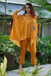 Buy_Kyra By Nina + Deepika_Yellow Modal, Satin Collared A Flight Of Dreams Hand Painted Shirt And Pant Set 