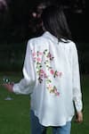 Shop_Kyra By Nina + Deepika_White Modal, Satin Collared Apple Blossoms Hand Painted Shirt _at_Aza_Fashions