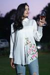 Buy_Kyra By Nina + Deepika_White Modal, Satin Collared Apple Blossoms Hand Painted Shirt _Online_at_Aza_Fashions