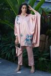 Buy_Kyra By Nina + Deepika_Pink Silk, Satin Butterflies In Paradise Hand Painted Shirt And Pant Set _at_Aza_Fashions