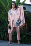 Shop_Kyra By Nina + Deepika_Pink Silk, Satin Butterflies In Paradise Hand Painted Shirt And Pant Set _at_Aza_Fashions