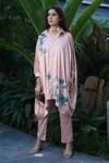 Kyra By Nina + Deepika_Pink Silk, Satin Butterflies In Paradise Hand Painted Shirt And Pant Set _Online_at_Aza_Fashions