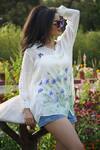 Buy_Kyra By Nina + Deepika_White Modal, Satin Collared Cornflower Symphony Hand Painted Shirt _Online_at_Aza_Fashions