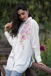 Buy_Kyra By Nina + Deepika_White Modal Satin Hand Painted Roses Collar English Shirt  _Online_at_Aza_Fashions