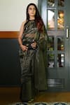 Shop_Kyra By Nina + Deepika_Black Saree  Linen Tissue Hand Glam The City With Blouse _at_Aza_Fashions