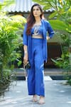 Buy_Kyra By Nina + Deepika_Blue Modal Satin Hand Painted Phoenix From The Ashes Jacket Pant Set  _at_Aza_Fashions