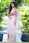 Buy_Kyra By Nina + Deepika_White Silk Organza Handpainted Saree With Unstitched Blouse  _at_Aza_Fashions