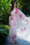 Kyra By Nina + Deepika_White Silk Organza Handpainted Saree With Unstitched Blouse  _Online_at_Aza_Fashions