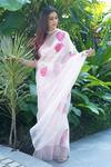 Buy_Kyra By Nina + Deepika_White Silk Organza Handpainted Saree With Unstitched Blouse  _Online_at_Aza_Fashions