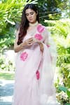 Kyra By Nina + Deepika_White Silk Organza Handpainted Saree With Unstitched Blouse  _at_Aza_Fashions