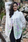 Buy_Kyra By Nina + Deepika_White Modal Satin Shirt Collar Floral Handpainted  _at_Aza_Fashions