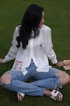 Buy_Kyra By Nina + Deepika_White Modal Satin Shirt Collar Hummingbird Handpainted _at_Aza_Fashions