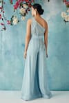Shop_Siyona By Ankurita_Blue Semi Raw Silk Embroidered Sequin One-shoulder Jumpsuit With Belt _at_Aza_Fashions